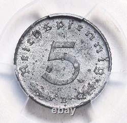 1941-B, Allemagne (3ème Reich). Pièce de 5 Pfennig en zinc. Top Pop 1/0! PCGS MS-63