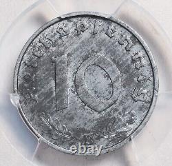 1943-B, Allemagne (3ème Reich). Pièce de 10 Pfennig en zinc. Top Pop 2/0! PCGS MS-62