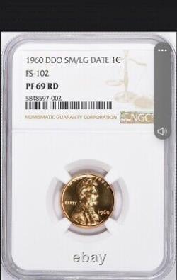 1960 SM/LG DATE DDO NGC PF69 FS102. Seulement 5 NGC & 1 PCGS EXISTENT @ PF69 TOP POP