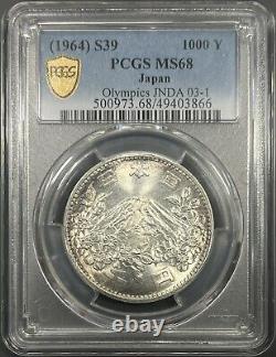 1964 S39 PCGS MS68 Japon Argent 1000 YEN Choix PQ Top Pop Pièce de Monnaie Plate