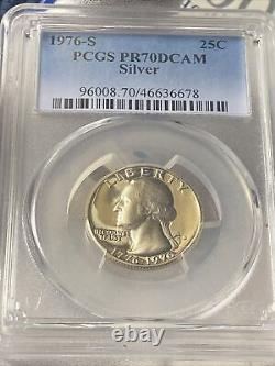 1976 S 25C Quart de dollar en argent de Washington PCGS PR70DCAM Top Pop