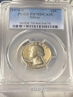 1976 S 25C Quart de dollar en argent de Washington PCGS PR70DCAM Top Pop