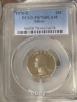 1976 S 25C Quart de dollar en argent de Washington PCGS PR70DCAM Top Pop