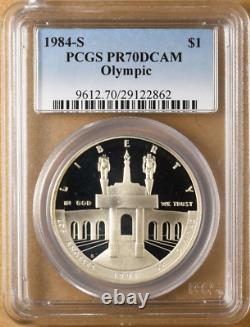 1984 S $1 Argent XXIII Olympic Coliseum Commémoratif Pcgs Pf70dcam R4 Top Pop