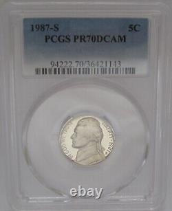 1987-S Jefferson Nickel PCGS PR70 DEEP CAMEO MEILLEURE QUALITÉ & PROOF POPULAIRE