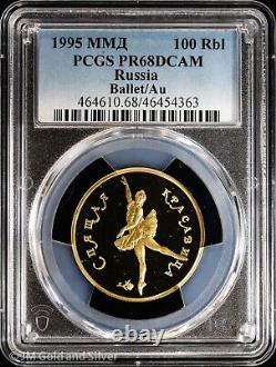 1995 100 Rbl Russie Ballet Ballerina Pièce d'or Proof PCGS PR 68 DCAM Top Pop