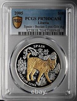 2005 $10 Preuve Liberia - Lynx ibérique (Espagne) Pcgs Pr70 Dcam #47588948 Top Pop