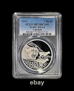 AFRIQUE DU SUD. 2016, 2 Rand, Argent- PCGS PR70 Top Pop? Guépard, RARE