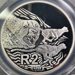 AFRIQUE DU SUD. 2016, 2 Rand, Argent- PCGS PR70 Top Pop? Guépard, RARE