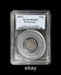 ALLEMAGNE. 1950, 2 Pfennig, J PCGS PR63 Top Pop ? Preuve de Hambourg RARE