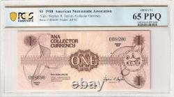 ANA Collector Currency Brown $1 Series 1988 ABNC Graded PCGS 65 PPQ TOP POP - Collectionneur de devises ANA Brown $1 Série 1988 ABNC Évalué PCGS 65 PPQ TOP POP