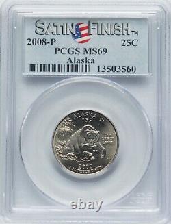 Alaska 2008 P Quart de Dollar d'État PCGS MS 69 Satin Finish Top Pop