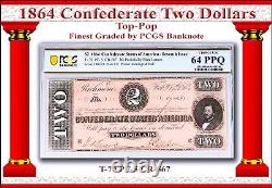 Billet de 2 dollars de la Confédération INA de 1864 de la guerre civile américaine T-70 PF-1 CR-569 PCGS 64 PPQ Top-Pop