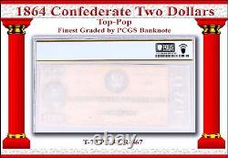 Billet de 2 dollars de la Confédération INA de 1864 de la guerre civile américaine T-70 PF-1 CR-569 PCGS 64 PPQ Top-Pop