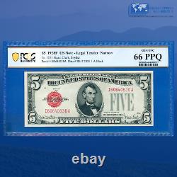 Billet de 5 dollars de 1928 Fr. 1531N Legal Tender étroit, Bloc I/A, noté PCGS TOP POP 66 PPQ #40630