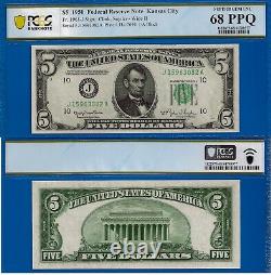 Billet de la Réserve fédérale de 1950 de 5 $, PCGS 68PPQ TOP POP 1/0, le mieux noté de Kansas City
