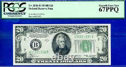Billet de réserve fédérale de 20 $ de 1934B PCGS 67PPQ meilleur grade Fr 2056-B