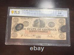Billet de trésorerie de 100 dollars TOP POP 1862 de Milledgeville, Géorgie, non circulé PPQ64
