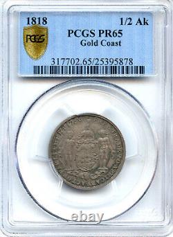 Côte de l'Or de Grande-Bretagne 1818, PREUVE 1/2 Ackey en argent, PCGS PR-65, Meilleur exemplaire connu 1