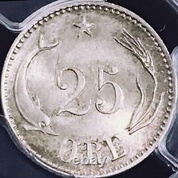 DANEMARK. 1891, 25 Ore, Argent PCGS MS64, Top Pop? Date Clé