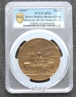 Découverte de la rivière Hudson par Henry Hudson en 1815 - Médaille en bronze PCGS SP63, unique en son genre