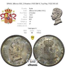 ESPAGNE, Alfonso XIII, 2 Pesetas 1905 SM-V, Top Pop, PCGS MS 65