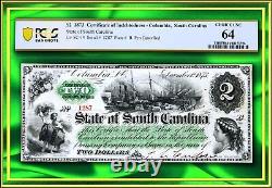 INA Caroline du Sud 1873 Billet de 2 $ Obsolète Monnaie Papier PCGS 64 Top-Pop