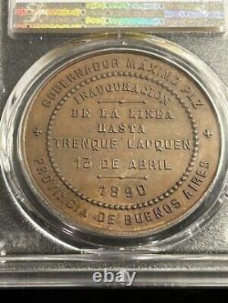 Médaille de train SASA 1890 en Argentine, classée Top Pop par PCGS SP62 en argent bronze