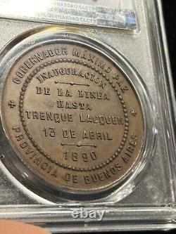 Médaille de train SASA 1890 en Argentine, classée Top Pop par PCGS SP62 en argent bronze