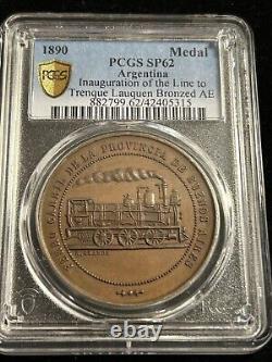 Médaille de train argenté bronzé PCGS Top Pop SP62 SASA 1890 Argentine
