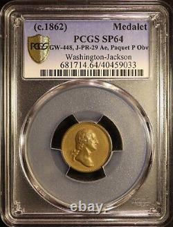 Médaillon du paquet de Washington-Jackson de 1862 J-PR-29 -PCGS SP64! Meilleur de sa catégorie! Très rare