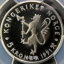 NORVÈGE. 1991, 5 Kroner PCGS PR69 Top Pop ? Harald V, Banque Nationale
