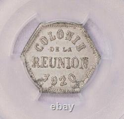 PCGS-AU58 1920 Réunion 5 cents Pop Top Aunc