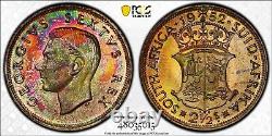 PR68 1952 Afrique du Sud 2 1/2 Shilling Argent Preuve, PCGS- Tons Arc-en-ciel TOP POP