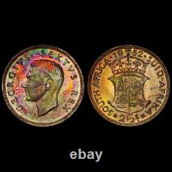 PR68 1952 Afrique du Sud 2 1/2 Shilling Argent Preuve, PCGS- Tons Arc-en-ciel TOP POP