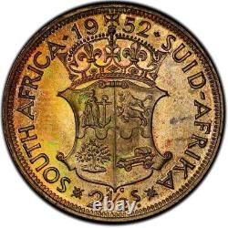 PR68 1952 Afrique du Sud 2 1/2 Shilling Argent Preuve, PCGS- Tons Arc-en-ciel TOP POP