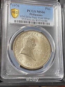 Philippines 1 Piso Visite du Pape Paul VI Pièce de monnaie en argent MS66 PCGS 1970, TOP POP