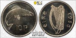 Pièce de monnaie en cuivre-nickel de 10p de la République d'Irlande de 1986, classée PCGS PR67, rare en tête des exemplaires connus.