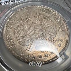 Pièce en argent Boliviano PCGS MS63 L/E A Fuerza Error FE KM160.1 Top Pop de 1872