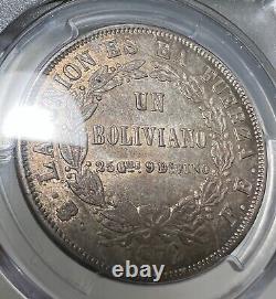 Pièce en argent Boliviano PCGS MS63 L/E A Fuerza Error FE KM160.1 Top Pop de 1872