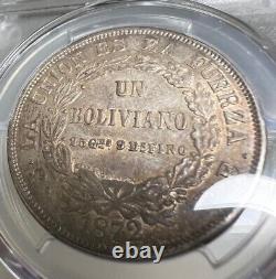 Pièce en argent Boliviano PCGS MS63 L/E A Fuerza Error FE KM160.1 Top Pop de 1872