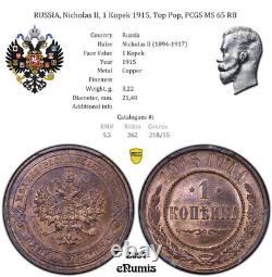 RUSSIE, Nicolas II, 1 Kopek 1915, Top Pop, PCGS MS 65 RB