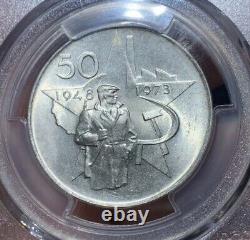 Tchécoslovaquie 50 Korun 1973 Argent PCGS MS67 Top Pop Victoire du Parti Communiste