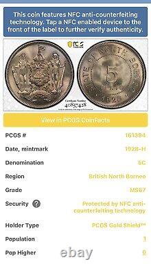 Top Pop PCGS MS67 1928-H British North Borneo 5 Centimes MEILLEUR des meilleurs