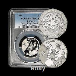 UKRAINE. 2014, 2 Hryvni, Argent PCGS PR70 Top Pop? Signe astrologique de l'enfant, Cancer