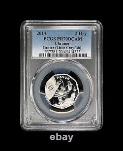 UKRAINE. 2014, 2 Hryvni, Argent PCGS PR70 Top Pop? Signe astrologique de l'enfant, Cancer